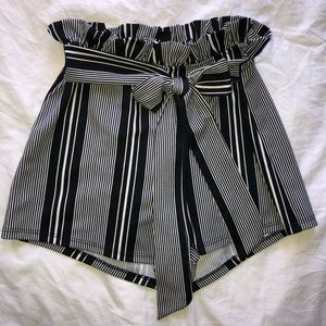 Black/White Striped Paperbag Shorts